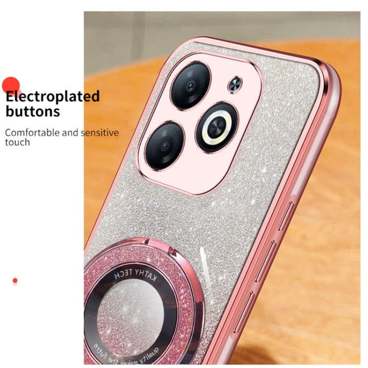 For Tecno Spark Go 2024 Plated Gradient Glitter Round Holder TPU Phone Case(Sierra Blue) by buy2fix