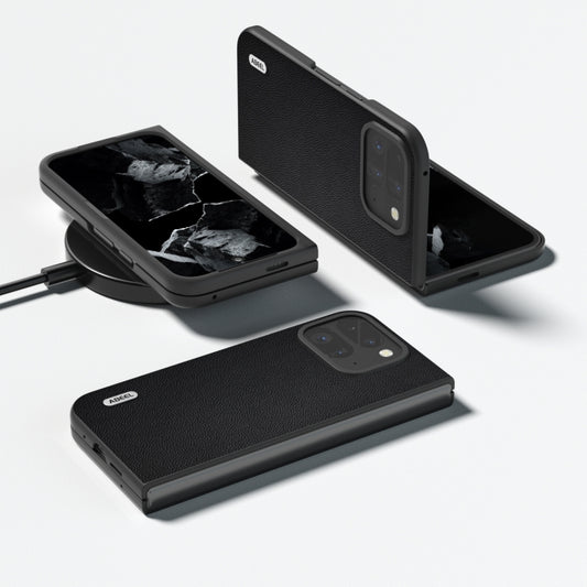 For Google Pixel 9 Pro Fold ABEEL Genuine Leather Elegant Black Edge Phone Case(Black) by buy2fix