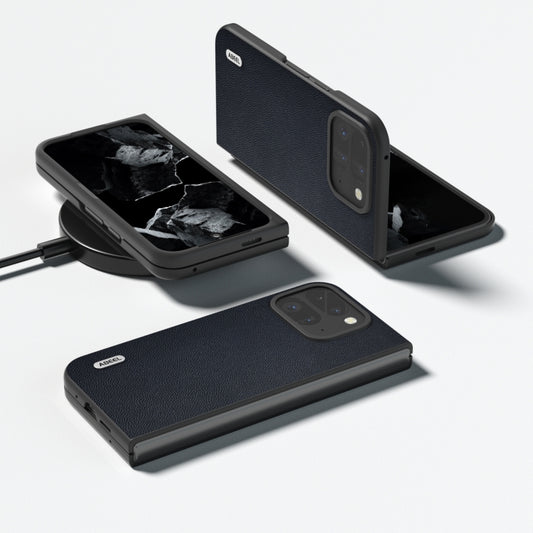 For Google Pixel 9 Pro Fold ABEEL Genuine Leather Elegant Black Edge Phone Case(Blue) by buy2fix