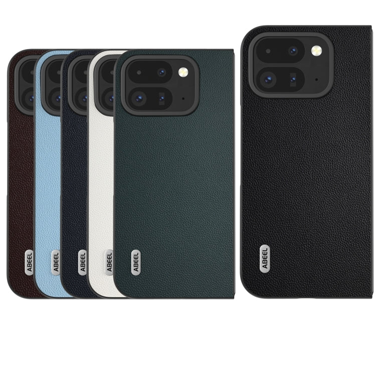 For Google Pixel 9 Pro Fold ABEEL Genuine Leather Elegant Black Edge Phone Case(Green) by buy2fix