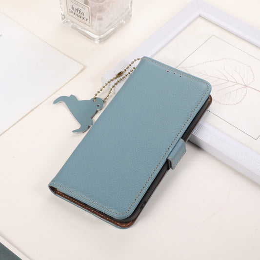 For Samsung Galaxy M35 Genuine Leather Mino Magnetic RFID Leather Phone Case(Ice Blue) - Galaxy Phone Cases by buy2fix | Online Shopping UK | buy2fix