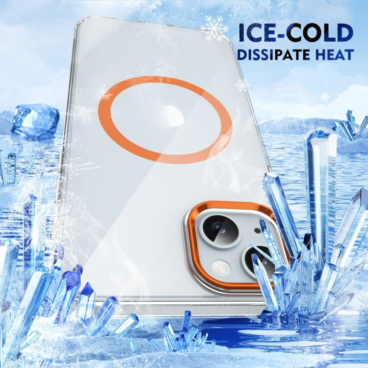 For iPhone 14 Plus / 15 Plus Ice Feel HD Transparent MagSafe PC Full Coverage Phone Case(Orange) by buy2fix