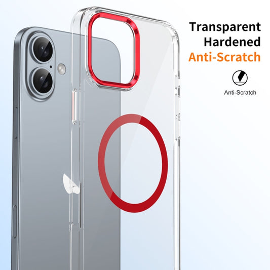 For iPhone 16 Ice Feel HD Transparent MagSafe PC Full Coverage Phone Case(Red) by buy2fix