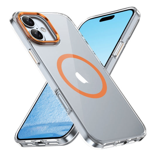 For iPhone 16 Plus Ice Feel HD Transparent MagSafe PC Full Coverage Phone Case(Orange) by buy2fix