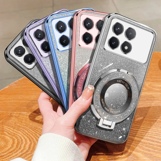 For Redmi K70 / K70 Pro Plated Gradient Glitter Round Holder TPU Phone Case(Black) by buy2fix