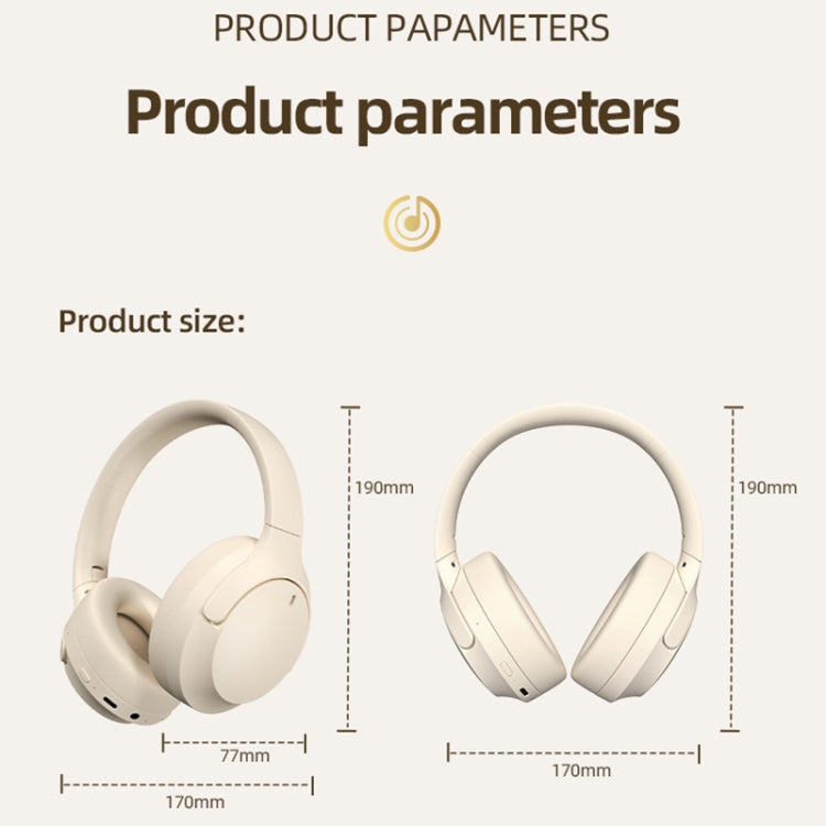 NC10 ANC Active Noise Reduction Head-mounted Bluetooth Earphone(Beige) by buy2fix