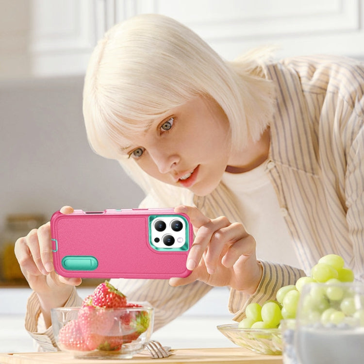 For iPhone 16 Pro Max Rugged PC + Silicone Phone Case with Holder(Rose Red+Light Green) by buy2fix