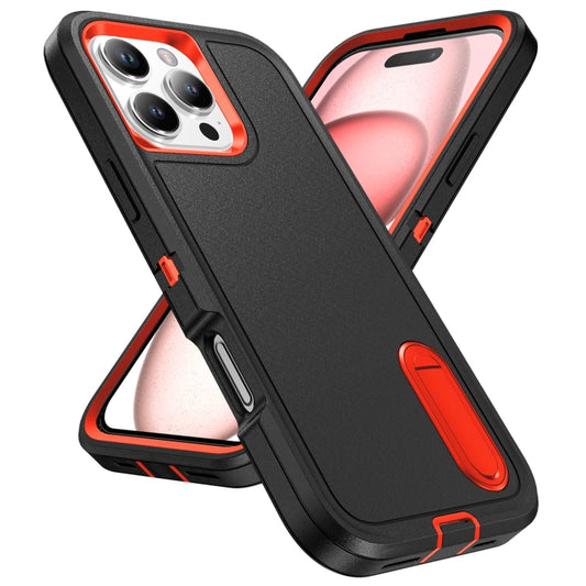 For iPhone 16 Pro Max Rugged PC + Silicone Phone Case with Holder(Black+Orange) by buy2fix