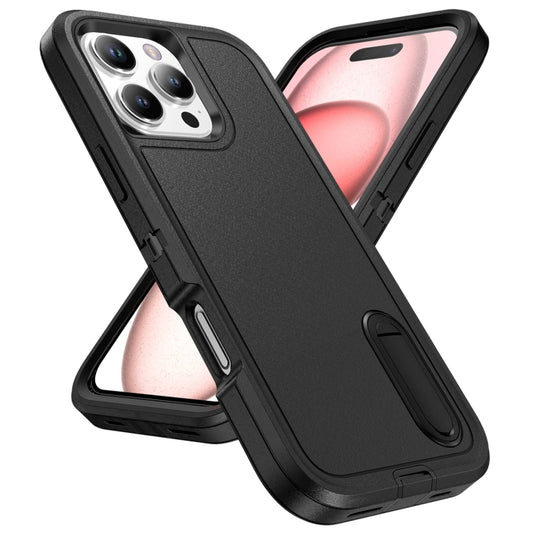 For iPhone 16 Pro Max Rugged PC + Silicone Phone Case with Holder(Black) by buy2fix