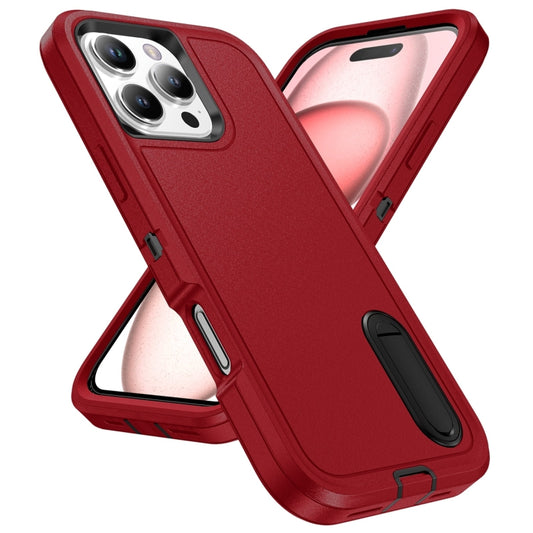 For iPhone 16 Pro Max Rugged PC + Silicone Phone Case with Holder(Red+Black) by buy2fix