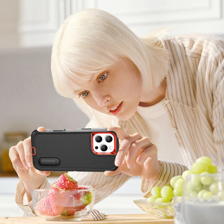 For iPhone 16 Pro Rugged PC + Silicone Phone Case with Holder(Black+Orange) by buy2fix