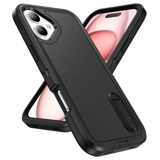 For iPhone 16 Rugged PC + Silicone Phone Case with Holder(Black) by buy2fix
