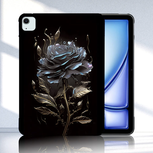 For iPad Air 13 2025 / 2024 Color Painting Pattern Smart Tablet TPU Case(Black Rose) by buy2fix