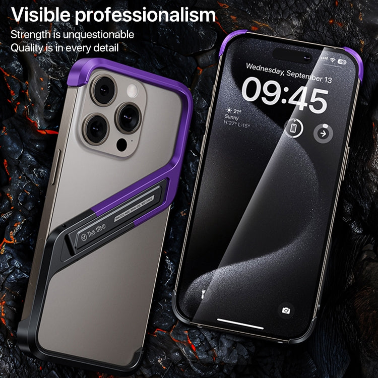 For iPhone 16 Pro S-shaped Stand Frameless Metal Phone Case(Black Purple) by buy2fix
