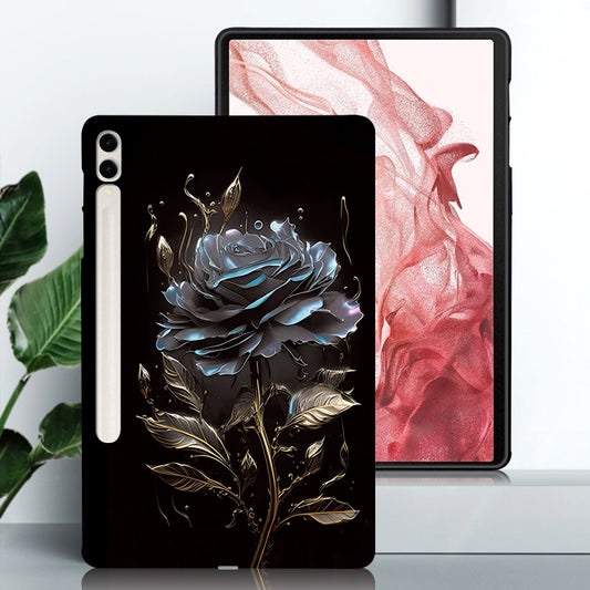 For Samsung Galaxy Tab S7+ / S8+ Color Painting Pattern Smart Tablet TPU Case(Black Rose) by buy2fix