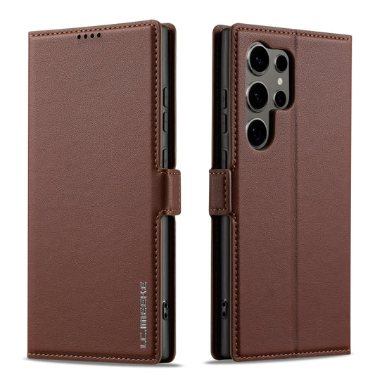 For Samsung Galaxy S24 Ultra 5G LC.IMEEKE L1 Series Frosted Fine Texture PU Phone Case(Brown) by LC.IMEEKE
