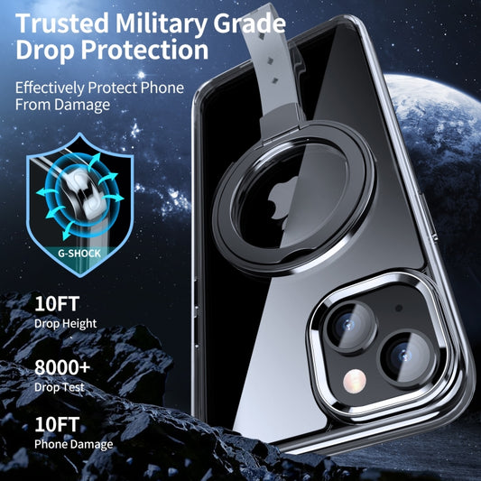 For iPhone 14 Holder Hand Strap MagSafe Transparent Phone Case(Transparent Black + Grey Strap) - iPhone 14 Cases by buy2fix | Online Shopping UK | buy2fix