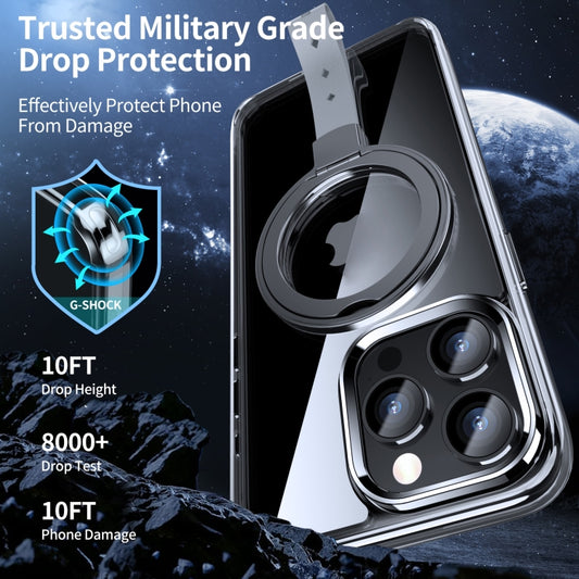 For iPhone 15 Pro Max Holder Hand Strap MagSafe Transparent Phone Case(Transparent Silver + Orange Strap) - iPhone 15 Pro Max Cases by buy2fix | Online Shopping UK | buy2fix