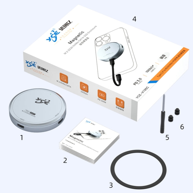 YCE-V195C USB-C / Type-C to M.2 NVMe + PD 3.0 Magnetic Hard Drive Enclosure(Grey) by buy2fix