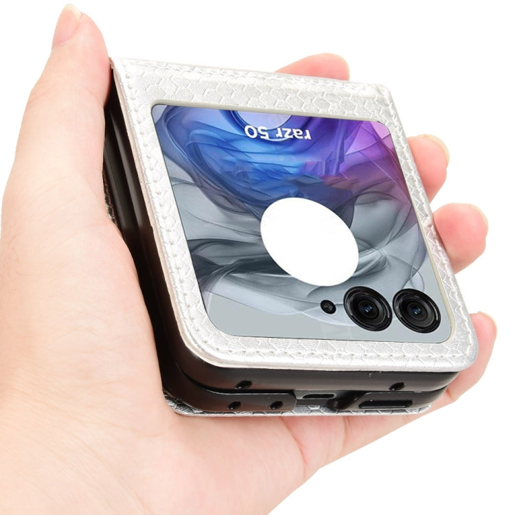 For Motorola Razr 50 Honeycomb Dot Texture Card Slot Leather Phone Case(Silver) by buy2fix