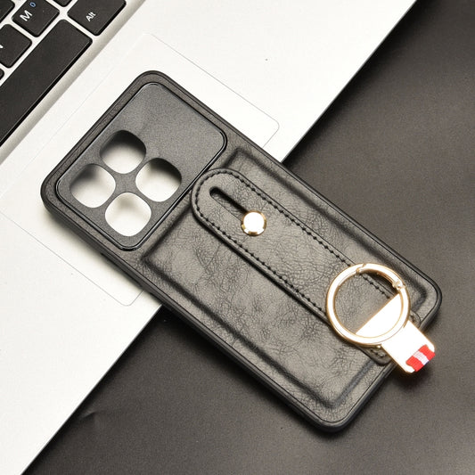 For Redmi K70 Ultra Wristband Leather Back Phone Case(Black) by buy2fix