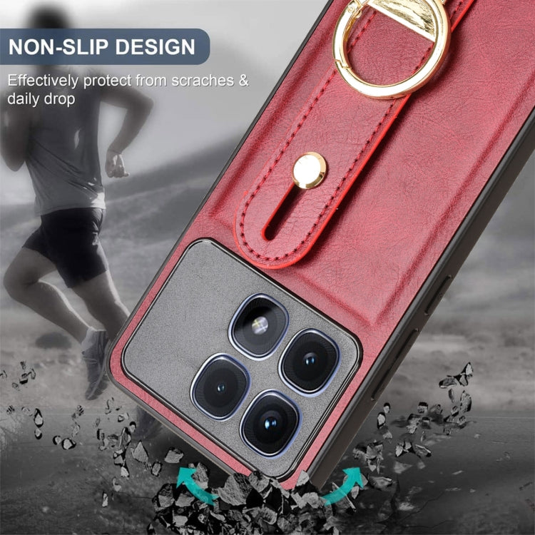 For Redmi K70 Ultra Wristband Leather Back Phone Case(Red) by buy2fix