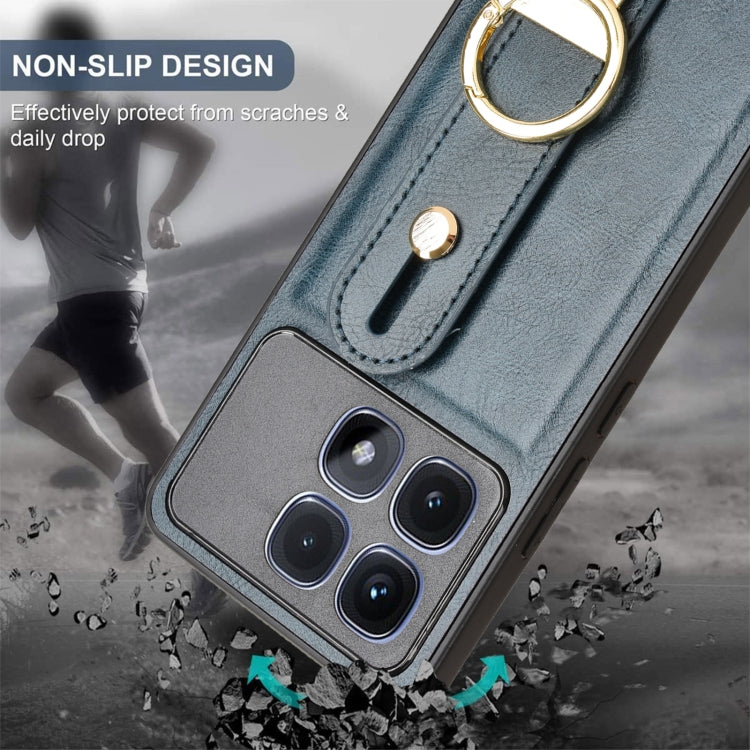 For Redmi K70 Ultra Wristband Leather Back Phone Case(Blue) by buy2fix