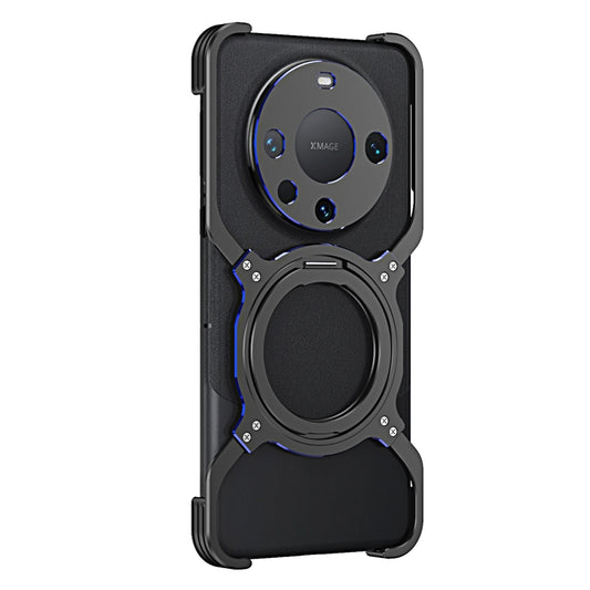 For Huawei Mate 60 Mechanical Arm Borderless MagSafe Holder Metal Phone Case(Black Blue) - Huawei Cases by buy2fix | Online Shopping UK | buy2fix