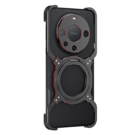 For Huawei Mate 60 Mechanical Arm Borderless MagSafe Holder Metal Phone Case(Black Red) - Huawei Cases by buy2fix | Online Shopping UK | buy2fix