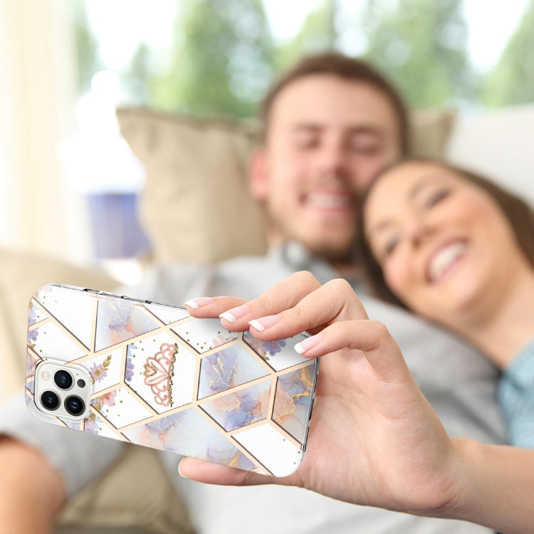 For iPhone 16 Pro Splicing Marble Flower IMD TPU Phone Case(Crown) by buy2fix