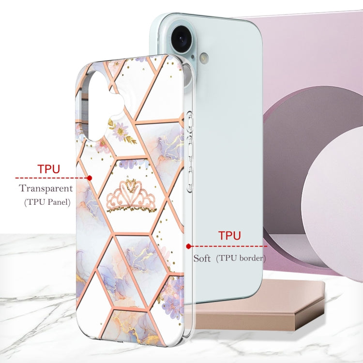 For iPhone 16 Plus Splicing Marble Flower IMD TPU Phone Case(Crown) by buy2fix
