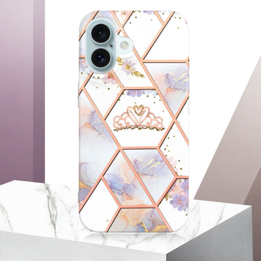 For iPhone 16 Splicing Marble Flower IMD TPU Phone Case(Crown) by buy2fix