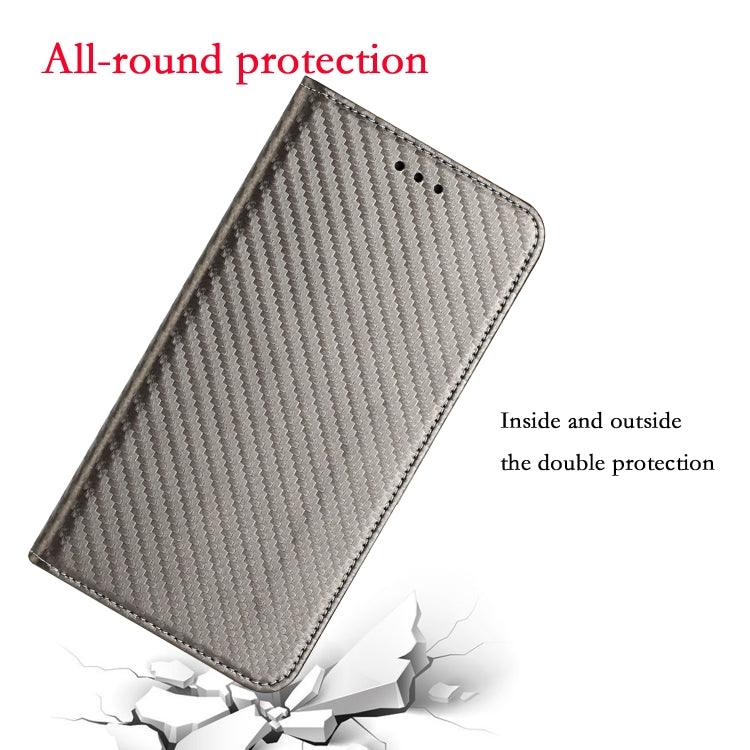 For iPhone 16 Pro Carbon Fiber Texture Magnetic Flip Leather Phone Case(Grey) by buy2fix