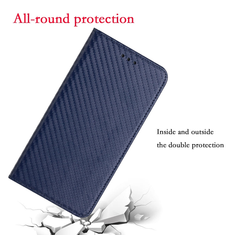 For iPhone 16 Plus Carbon Fiber Texture Magnetic Flip Leather Phone Case(Blue) by buy2fix