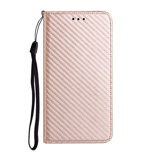 For iPhone 16 Carbon Fiber Texture Magnetic Flip Leather Phone Case(Rose Gold) by buy2fix