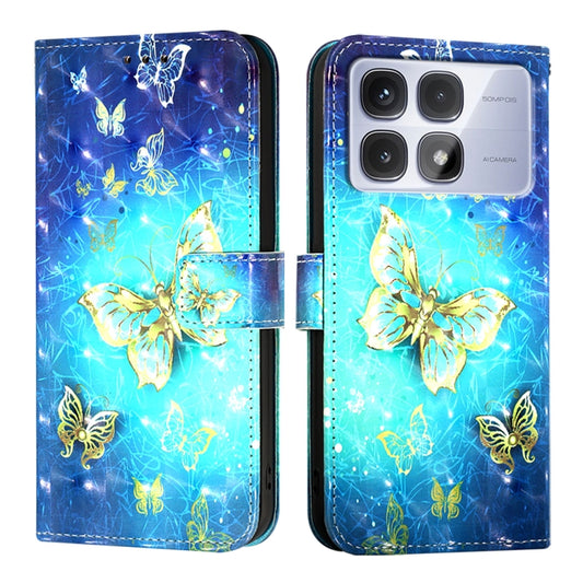 For Redmi K70 Ultra 5G Global 3D Painting Horizontal Flip Leather Phone Case(Golden Butterfly) by buy2fix