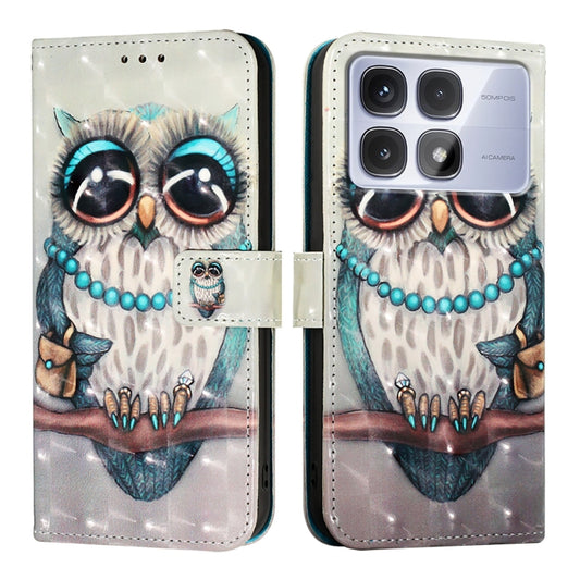 For Redmi K70 Ultra 5G Global 3D Painting Horizontal Flip Leather Phone Case(Grey Owl) by buy2fix