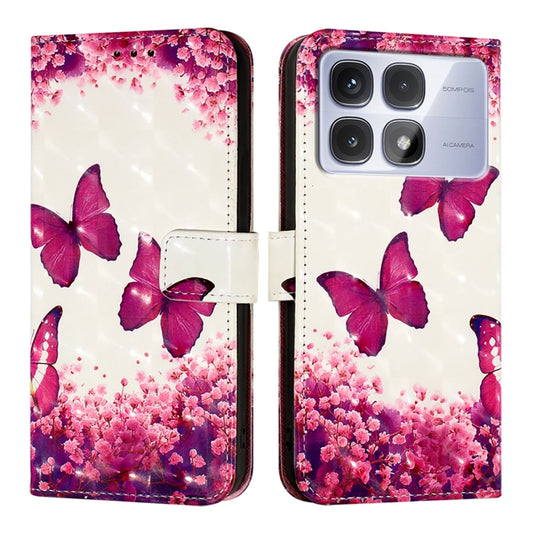 For Redmi K70 Ultra 5G Global 3D Painting Horizontal Flip Leather Phone Case(Rose Butterfly) by buy2fix