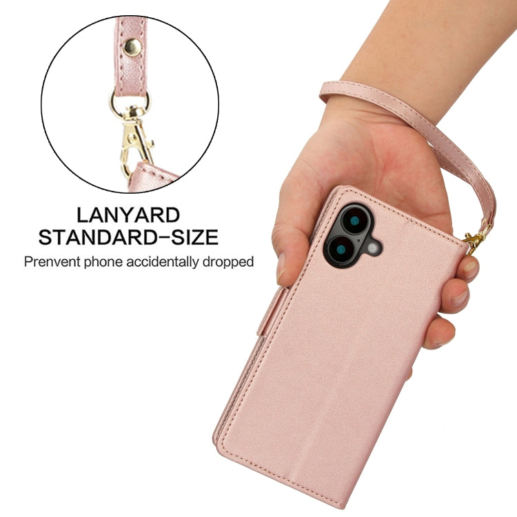 For iPhone 16 Side Buckle RFID Anti-theft Leather Phone Case(Rose Gold) by buy2fix