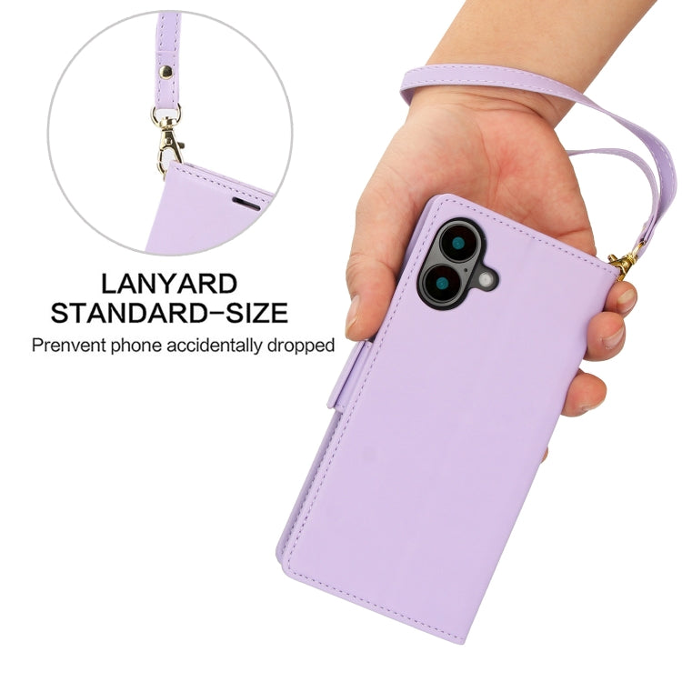 For iPhone 16 Plus Side Buckle RFID Anti-theft Leather Phone Case(Light Purple) by buy2fix