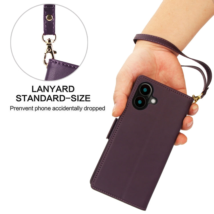 For iPhone 16 Plus Side Buckle RFID Anti-theft Leather Phone Case(Dark Purple) by buy2fix