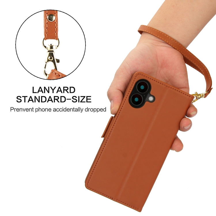 For iPhone 16 Plus Side Buckle RFID Anti-theft Leather Phone Case(Brown) by buy2fix