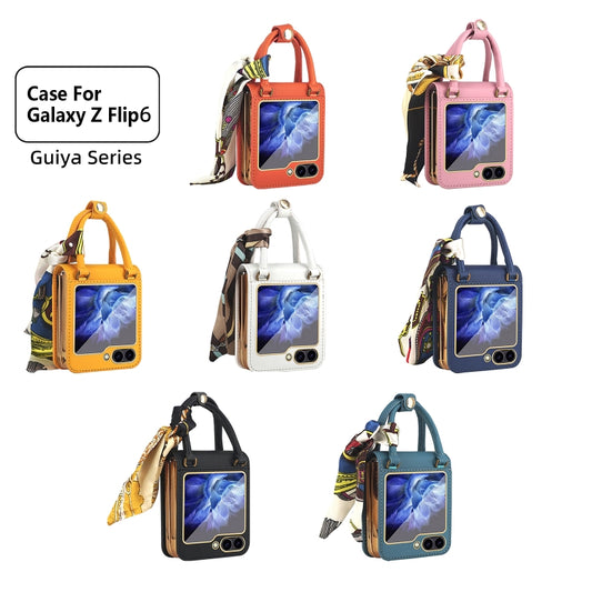 For Samsung Galaxy Z Flip6 Guiya Series Handbag Design Leather Phone Case(White) - Galaxy Z Flip6 5G Cases by buy2fix | Online Shopping UK | buy2fix