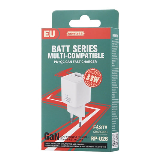 REMAX RP-U26 33W USB+USB-C / Type-C GaN Fast Charging Charger, Specification:EU Plug(White) by REMAX