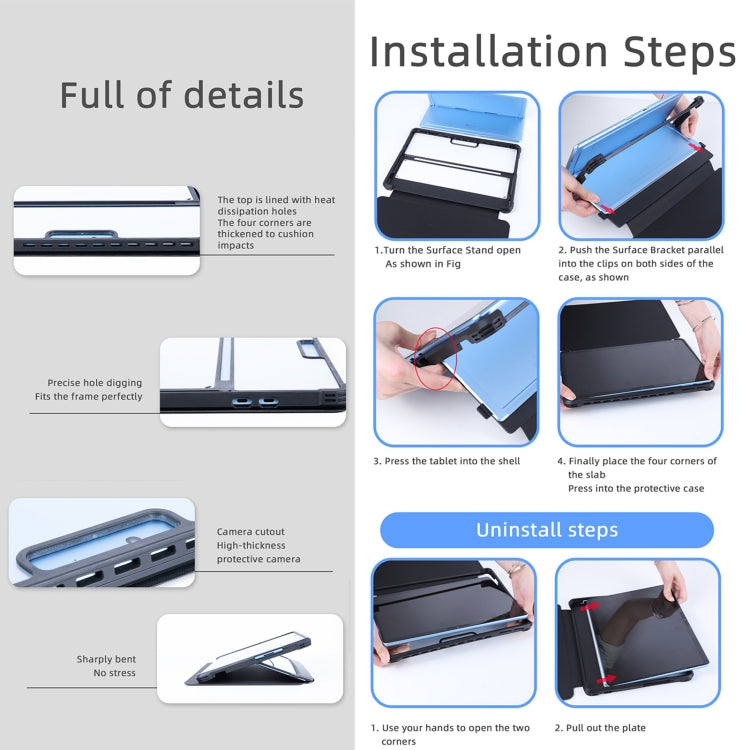 For Microsoft Surface Pro 9 / 10 / 11 Conjoined Acrylic Leather Tablet Case(Black) - Others by buy2fix | Online Shopping UK | buy2fix