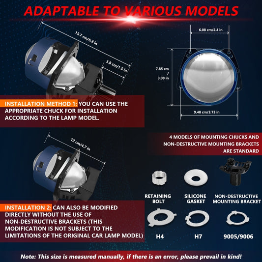 T03 Pair 3 inch Car Bifocal LED Lens Headlight, Left-hand Drive(Blue) by buy2fix