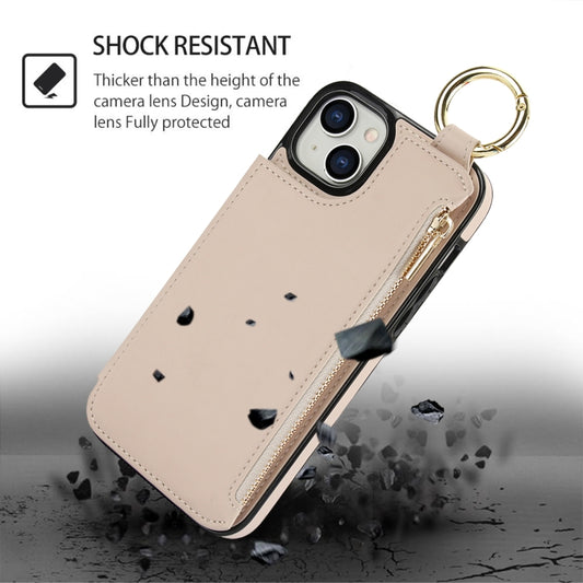 For iPhone 15 RFlD Anti-theft Double Buckle Ring Zipper Card Phone Case(White) - iPhone 15 Cases by buy2fix | Online Shopping UK | buy2fix