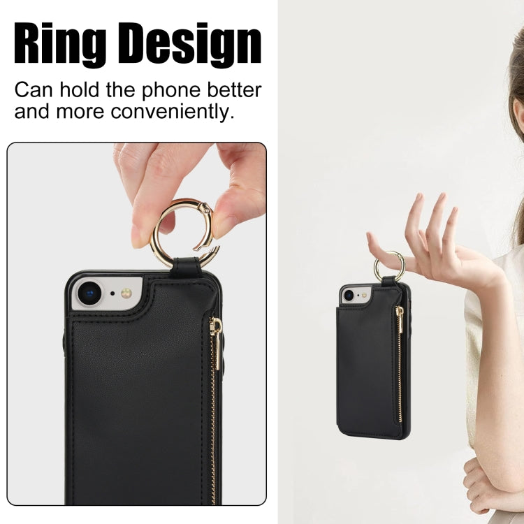 For iPhone SE 2022 / SE 2020 / 7 / 8 RFlD Anti-theft Double Buckle Ring Zipper Card Phone Case(Black) - iPhone SE 2022 / 2020 / 8 / 7 Cases by buy2fix | Online Shopping UK | buy2fix