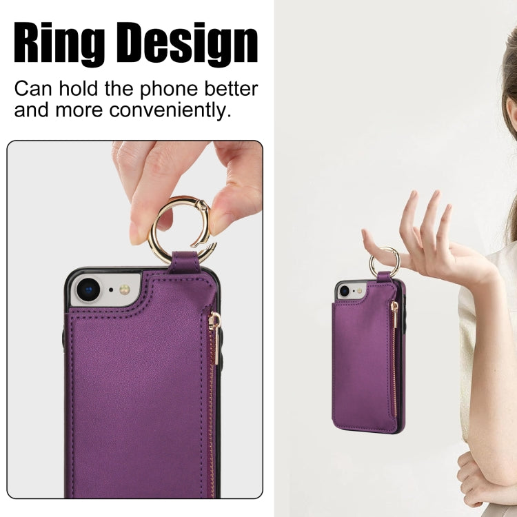 For iPhone SE 2022 / SE 2020 / 7 / 8 RFlD Anti-theft Double Buckle Ring Zipper Card Phone Case(Dark Purple) - iPhone SE 2022 / 2020 / 8 / 7 Cases by buy2fix | Online Shopping UK | buy2fix