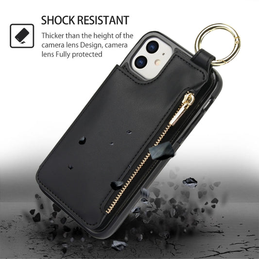 For iPhone 12 mini RFlD Anti-theft Double Buckle Ring Zipper Card Phone Case(Black) - iPhone 12 mini Cases by buy2fix | Online Shopping UK | buy2fix